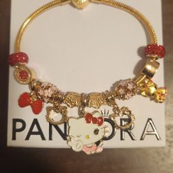 Pandora Gold Hello Kitty Colorful Bangle Charm Bracelet