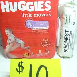 Huggies Little Movers Size 5 & Honest Baby Wipes