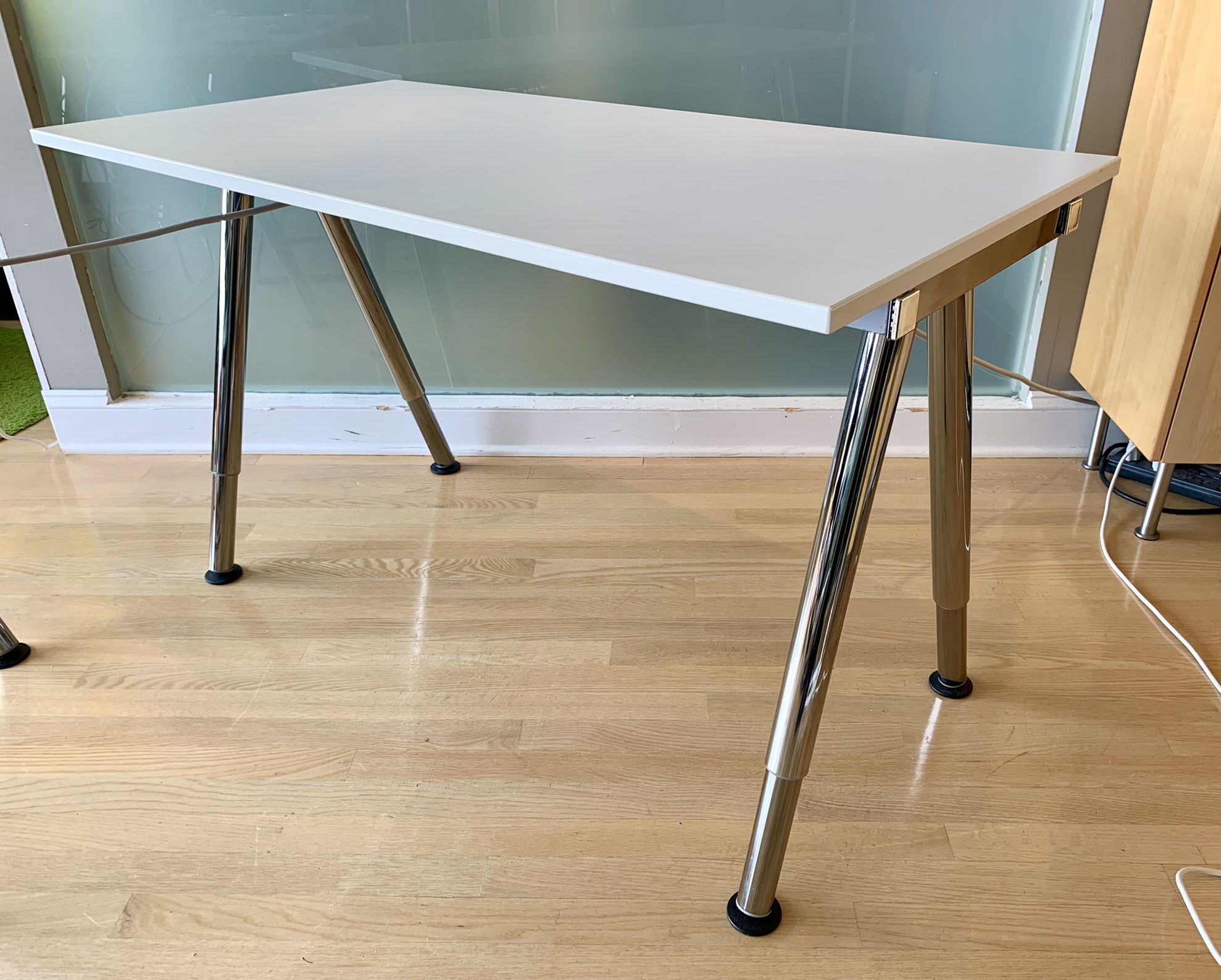 IKEA GALANT DESK WHITE AND POLISHED CHROME 47 1/4”W X 23 1/2”D X 25-32” adjustable ht
