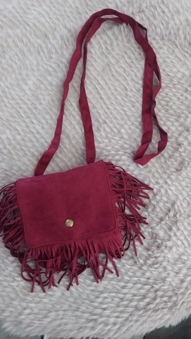 Girls Burgundy Fringe Crossbody Bag 