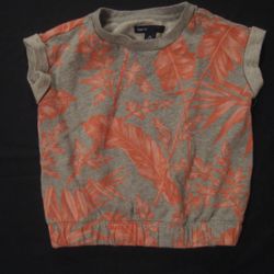 Gap Kids Gray & Peach Palm Leaves Leaf Crew Neck Sweatshirt Top Girls XS 4-5