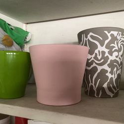 Set Of 3 Planters Pots For Flowers And Plants Green Pink Grey