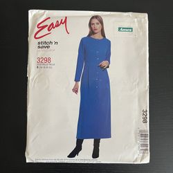 McCalls Easy Stitch Sewing Pattern 3298 Size 16-22 Dress Button Front 2001
