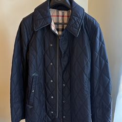 Black Burberry Men's Quilted Jacket with Vintage Check Lining Size 52