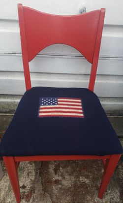Americana Wooden Chair, With Wool American Flag Bottom