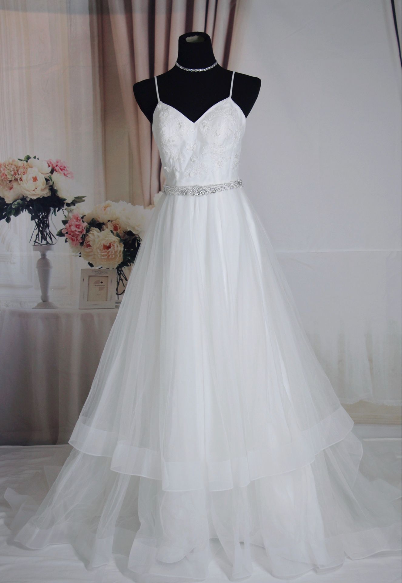 White boho tulle wedding dress, size 2, David’s Bridal