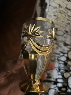 vintage clear glass gold goblet
