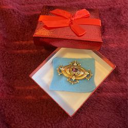 Vintage Adrian Lebeetkin Gold Plated Jeweled medallion style brooch