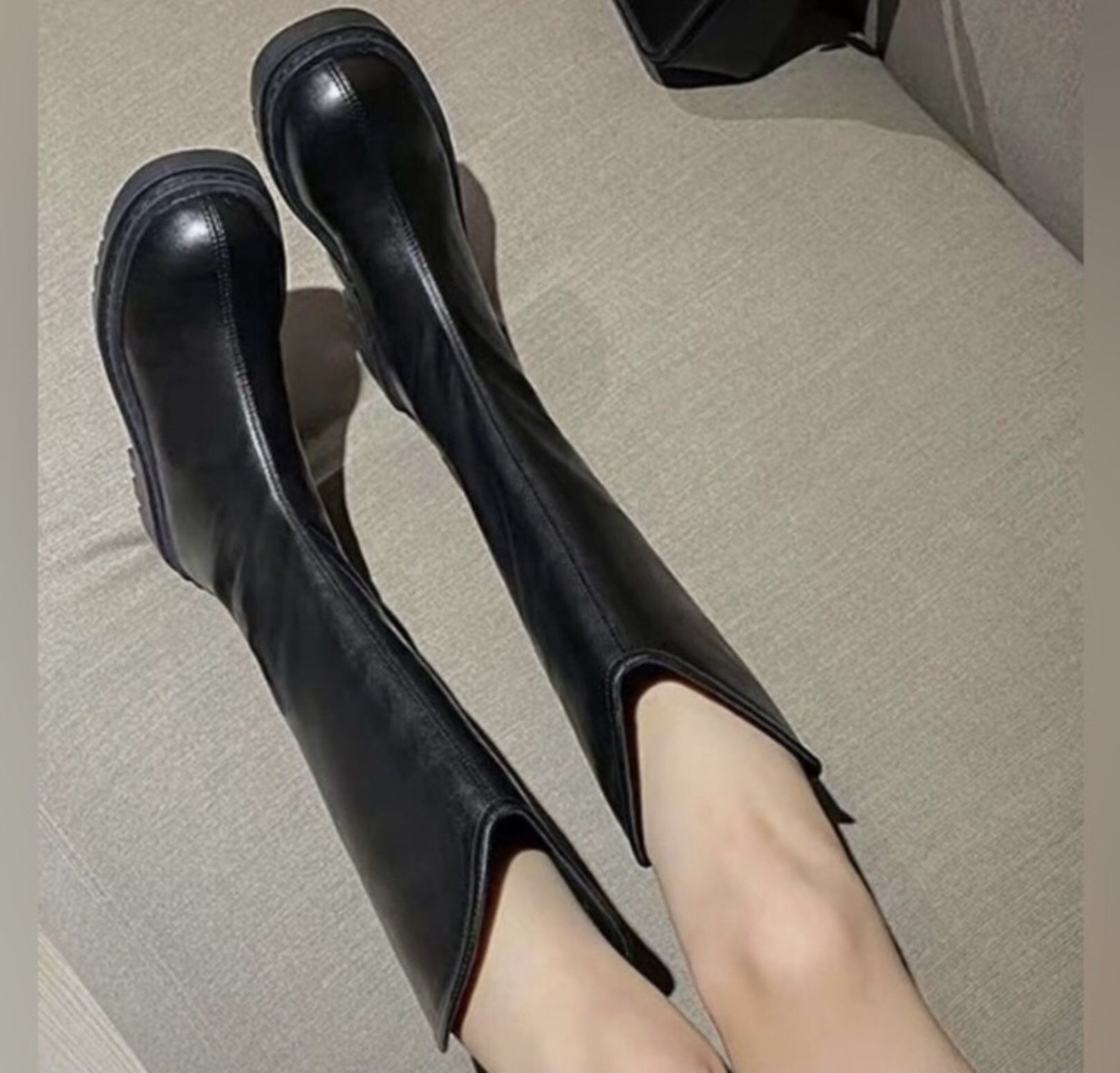 Cowboy Boots for Women Knee High Winter Chunky Platform Heels Long Boots 8.5/39