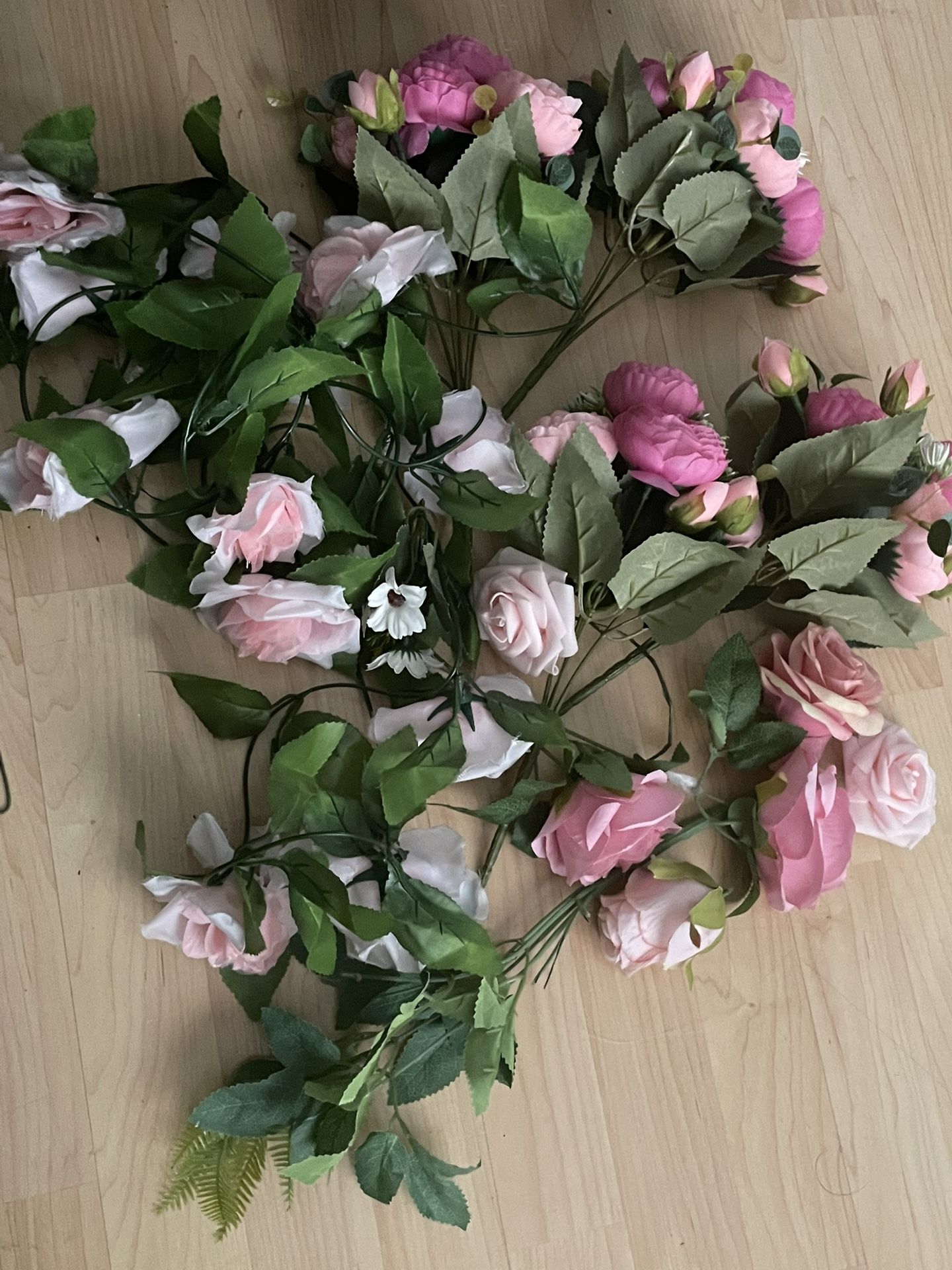Pink Bright Light Roses Peonies 1 Garland 4 Bouquets Wedding Birthday Quinceañera Decorations