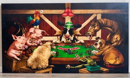 Kirkland’s Large Poker Animals Canvas Wall Art – 30” x 54”