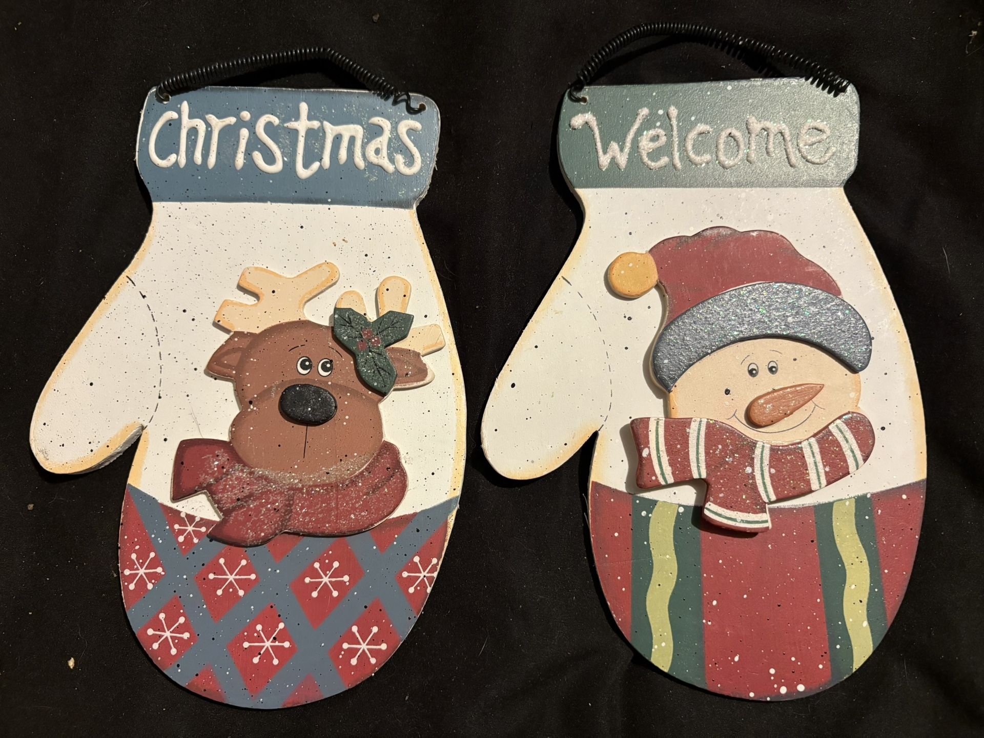 2pc Wooden Snowman Reminder Mitten Signs
