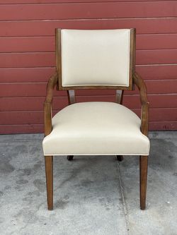 Set of 4 Cream Leather & Wood Dining Armchairs