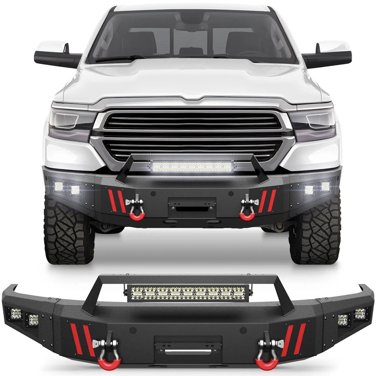 New in a sealed box Ram 1500 Front Bumper with Winch Plate, Lights, D-rings, License Plate Bracket, Textured Black Stainless Steel Pickup Bumper for R