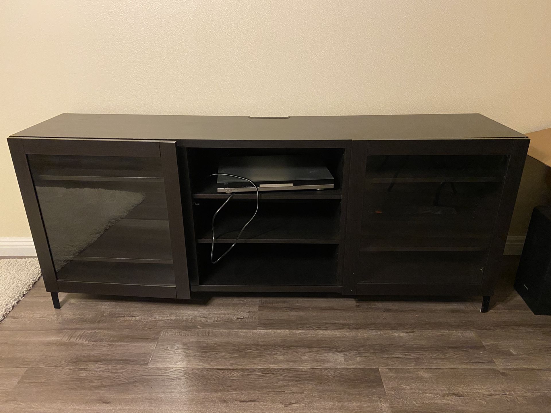 Espresso/Black Entertainment Stand with side mirrors/shelves