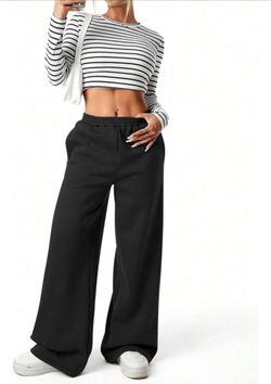 Women's Fleece Wide Leg Sweatpants Winter Warm Thermal Straight Leg Sweat Pants with Pockets