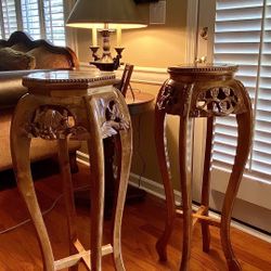 Vintage Chinese Marble top carved Pedestal 