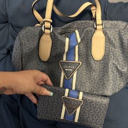 Blue Guess Purse And Wallet Set