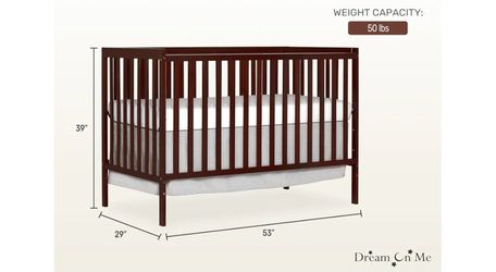 Dream On Me Synergy 5-In-1 Convertible Crib In Espresso, JPMA & Greenguard Gold Certified, Constructed out of solid New Zealand Pine Wood, Features 3 