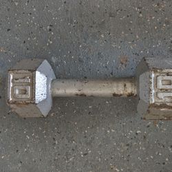 ONE 10 POUND DUMBBELL.