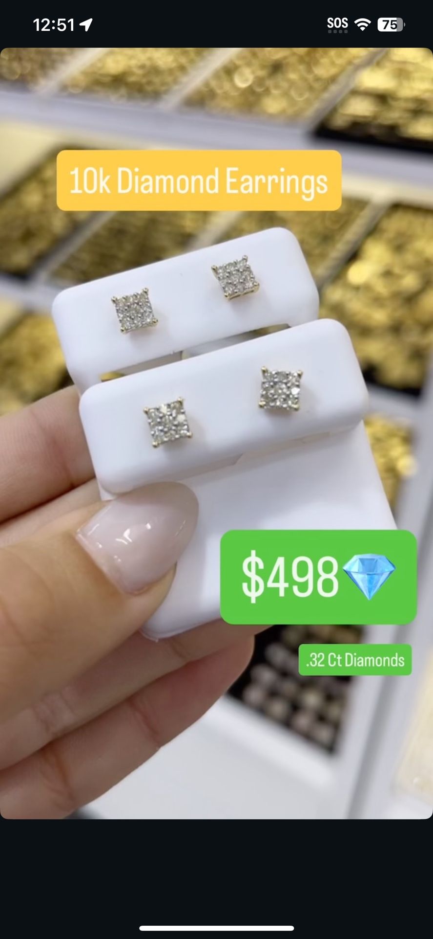 10K REAL DIAMOND EARRINGS / Arretes De Oro Con Diamantés