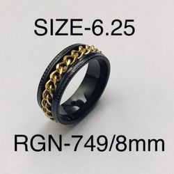 Stainless Steel Gold-Tone Chain Spinner Ring Band: Size-6.25/RGN-749