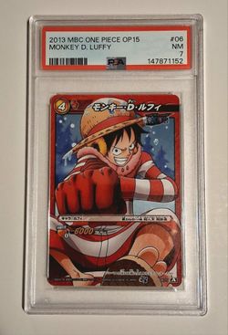 **2013 BANDAI MIRACLE BATTLE CARDDASS ONE PIECE OP15 #06/77 LUFFY — PSA 7 | POP 1**