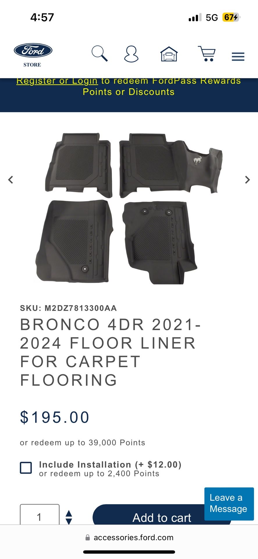 BRONCO 4DR 2021- 2024 FLOOR LINER