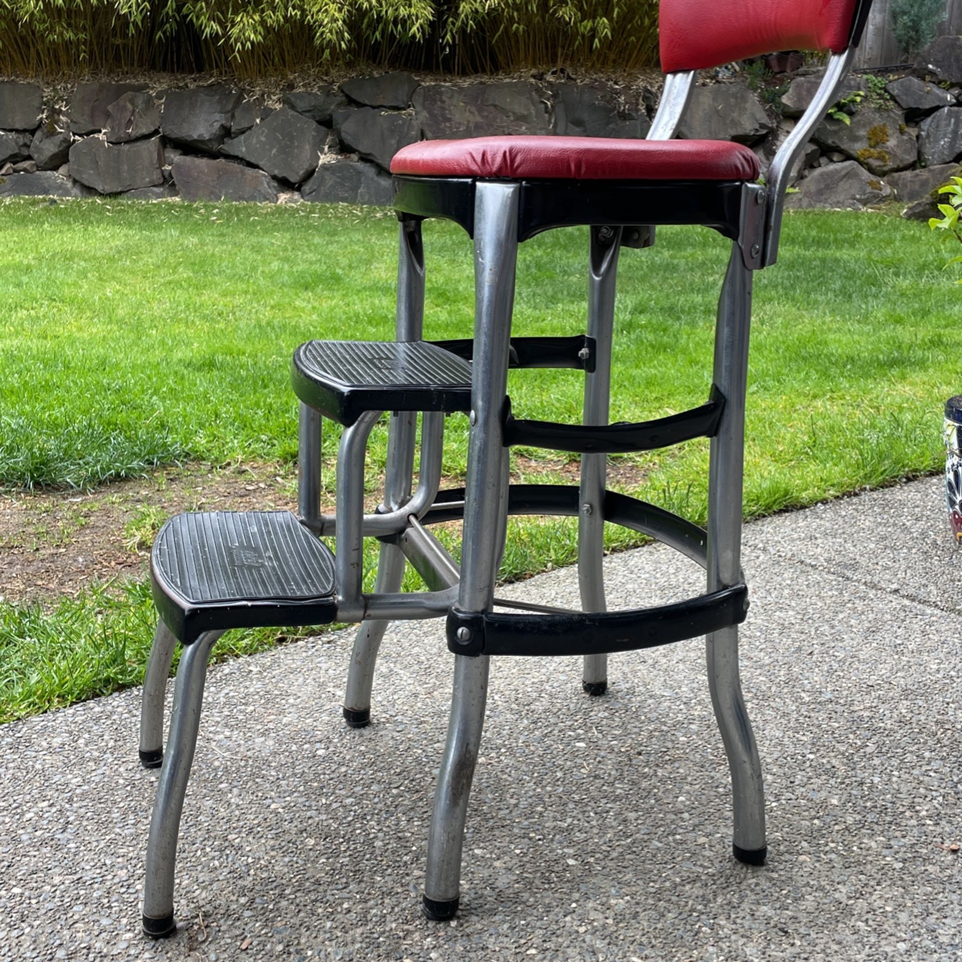 Costco Retro Red Vinyl & Chrome Chair And Step Stool