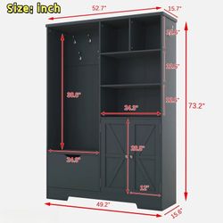 Okan Multi-functional Hall Tree with Storage Shelves Drawers and Cabinet with Bench