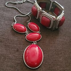 Red Stone Costume Jewelry Silver 