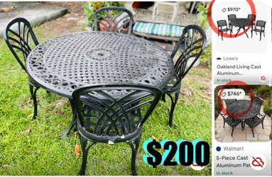 $200 Beautiful Patio Set Table and 4 Chairs with hold for umbrella in great condition