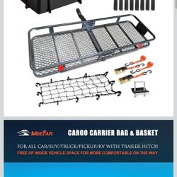 MeeFar Folding Hitch Mount Cargo Carrier Basket 60" X 20" X 6"+Waterproof Cargo Bag 16 Cubic Feet(58" 19" 24"),Hauling Weight Capacity of 500 Lbs and 