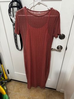 Rust pink/ red tone  Mesh Midi Dress Short Sleeve