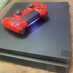 PS4 Slim 1Tb With Games and Red Controller