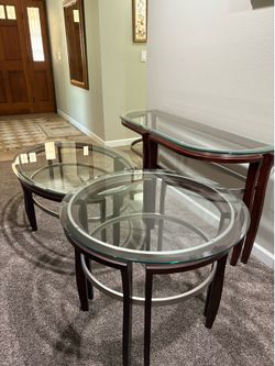 3 Piece Glass Top Wood Frame Table Set