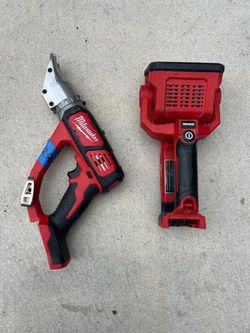 Milwaukee double cut shear 18v like new asking $200 and Milwaukee led light 18v $90
