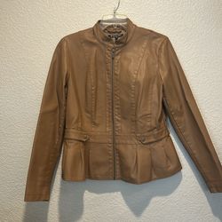 Baccini Brown Faux Leather Peplum Jacket – Chic & Fitted