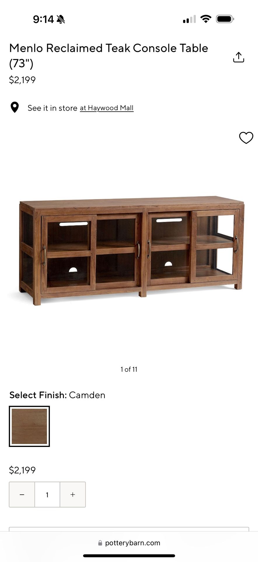 pottery barn console table