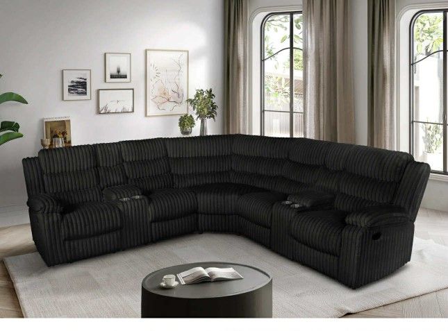 Black Reclining Sofa With Cup Holders And Storage