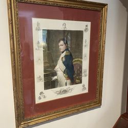 Antique Napoleon Bonaparte Mezzotint - Hand Colored European Print in Gold Frame