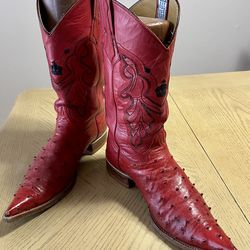 Crown Vamp Genuine Ostrich Leather Pointy Boots & Belt Men's Size-10 1/2  Pre-Owned