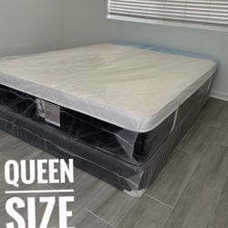 NEW Mattress Queen Size Plush Pillowtop With Box Spring // Offer  🚚