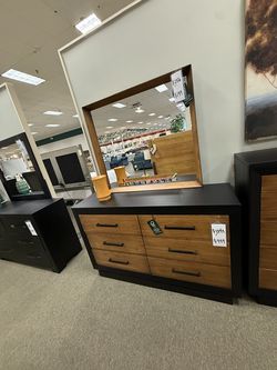 6 Drawer Dresser - Black With Natural Oak Drawer Fronts | Chest Of Drawers | Bureau