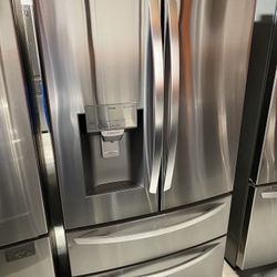 Stainless Steel 22 Cu. Ft. Smart Counter Depth Double Freezer Refrigerator 