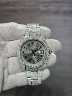 Rolex 41mm Datejust 17ct Iced Out Arabic Diamond  Oyster Steel Watch 116300