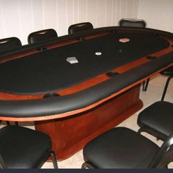 Custom Made Poker Table (Heavy Duty) With 10 Chairs And Cup Holders