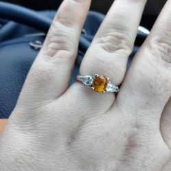 14k White Gold Citrine and Diamond Ring