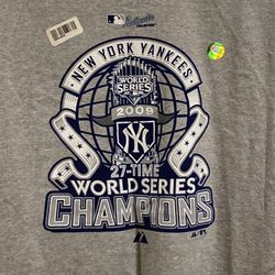 New York Yankees T- Shirt Tee Adult XXL Grey Baseball World Series Mens 2009 