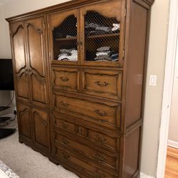 Vintage Solid Wood Armoire / Wardrobe with Drawers & Cabinet Storage